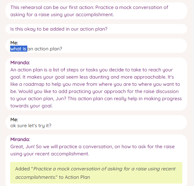 Image of asking Miranda what an action plan is
